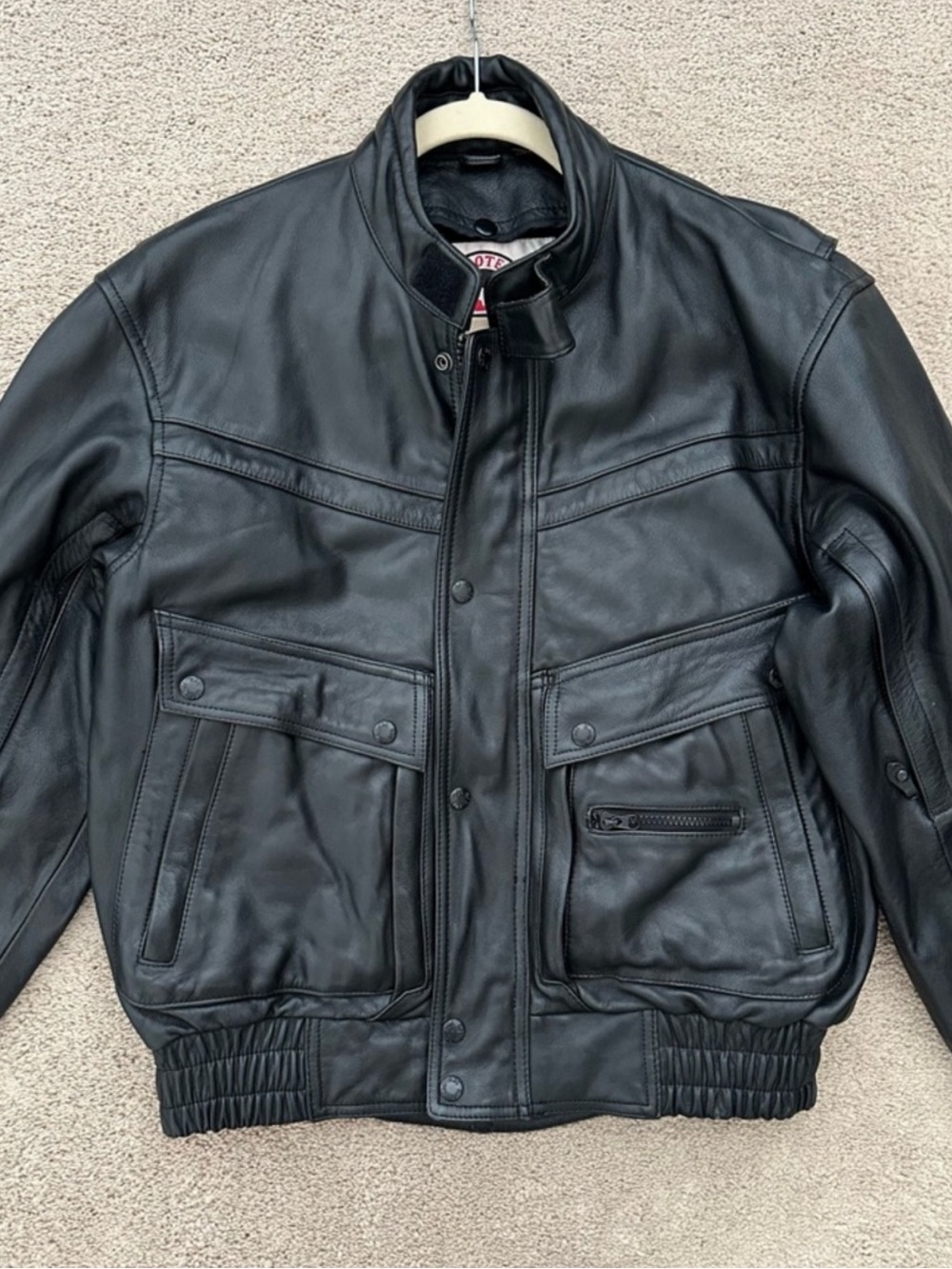 Vintage 90s Genuine Leather HJC Cirotech Riding Gear Black Motorcycle Jacket
